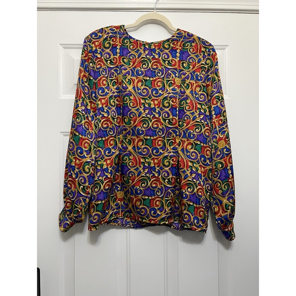 VTG Women's Worthington Long Sleeve Shirt Top Multi Color Size 14 Career